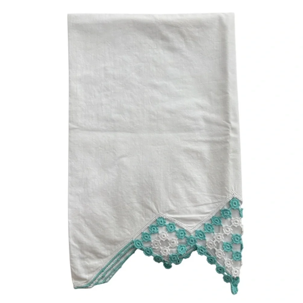 Vintage Pillowcase Hand Crocheted Lace Trim Handmade Hand Crafted Cotton Linen